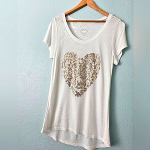 INC International Concepts White Tee Shirt Tunic with Gold Heart